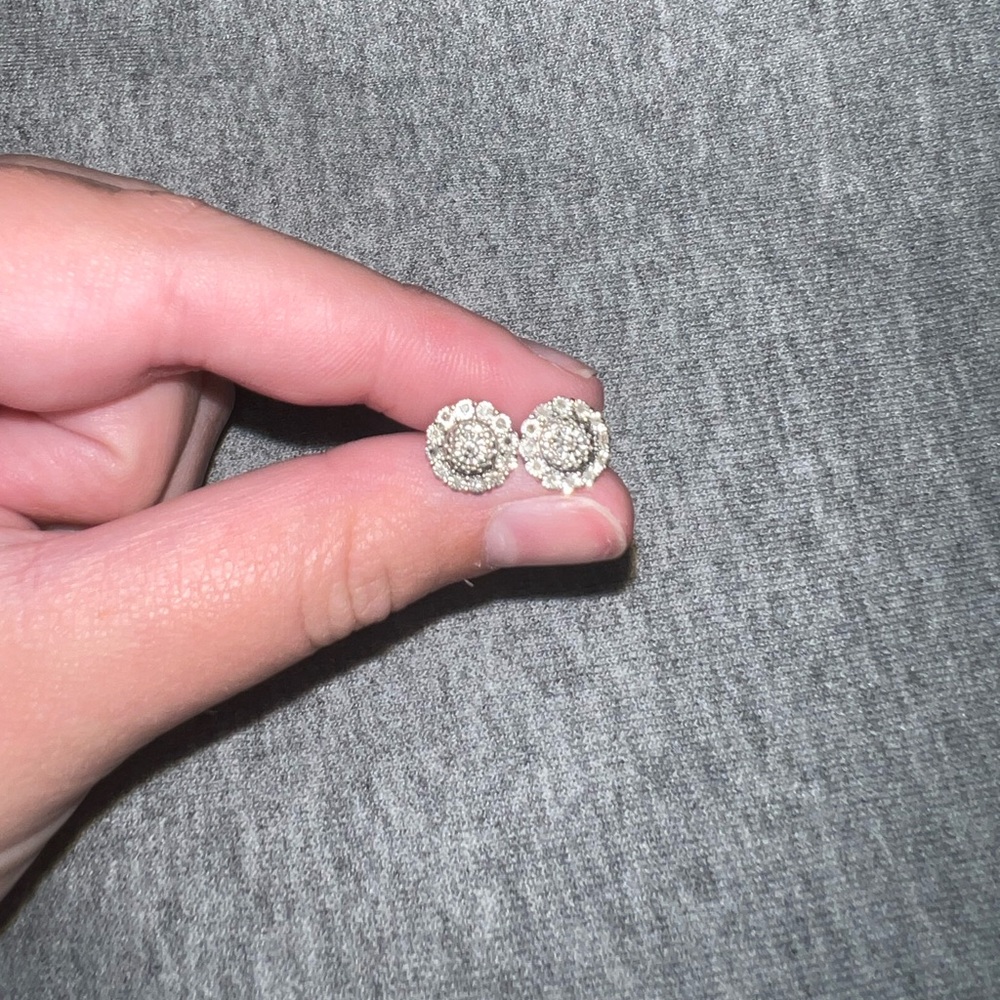 Circle diamond and sterling silver stud earrings